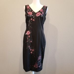 Spencer Jeremy Floral Sequins Embroidered Black Dress